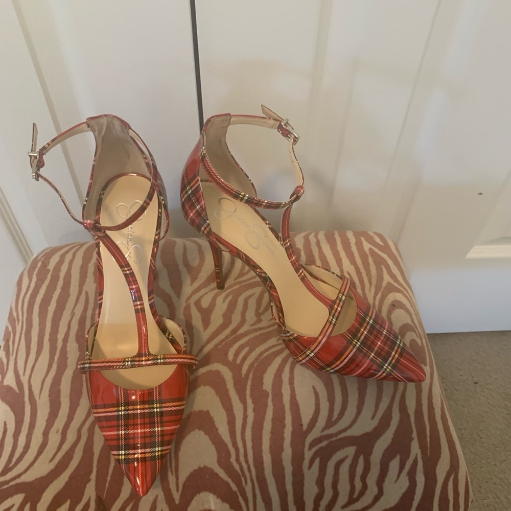 Jessica Simpson Plaid Ankle Strap Heels - Picture 2 of 10